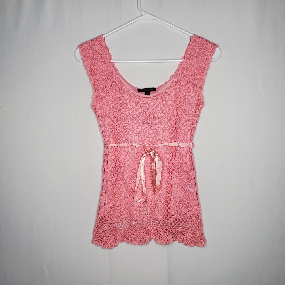JJ Always Crochet Empire Tank Top Women Small Tie Waist Coquette Cottagecore Y2K